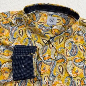 Kilburne Finch Mens 4XL Yellow‎ Paisley Print Button Down Long Sleeve Shirt EUC